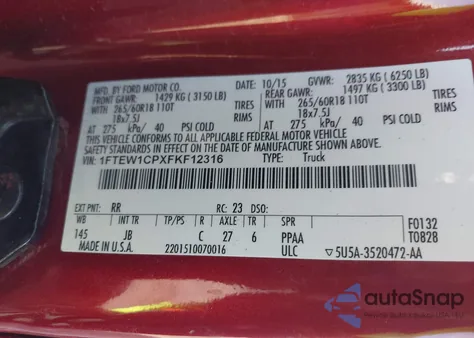 2015 Ford F-150 Xlt z USA, uszkodzony, nr VIN 1FTEW1CPXFKF12316